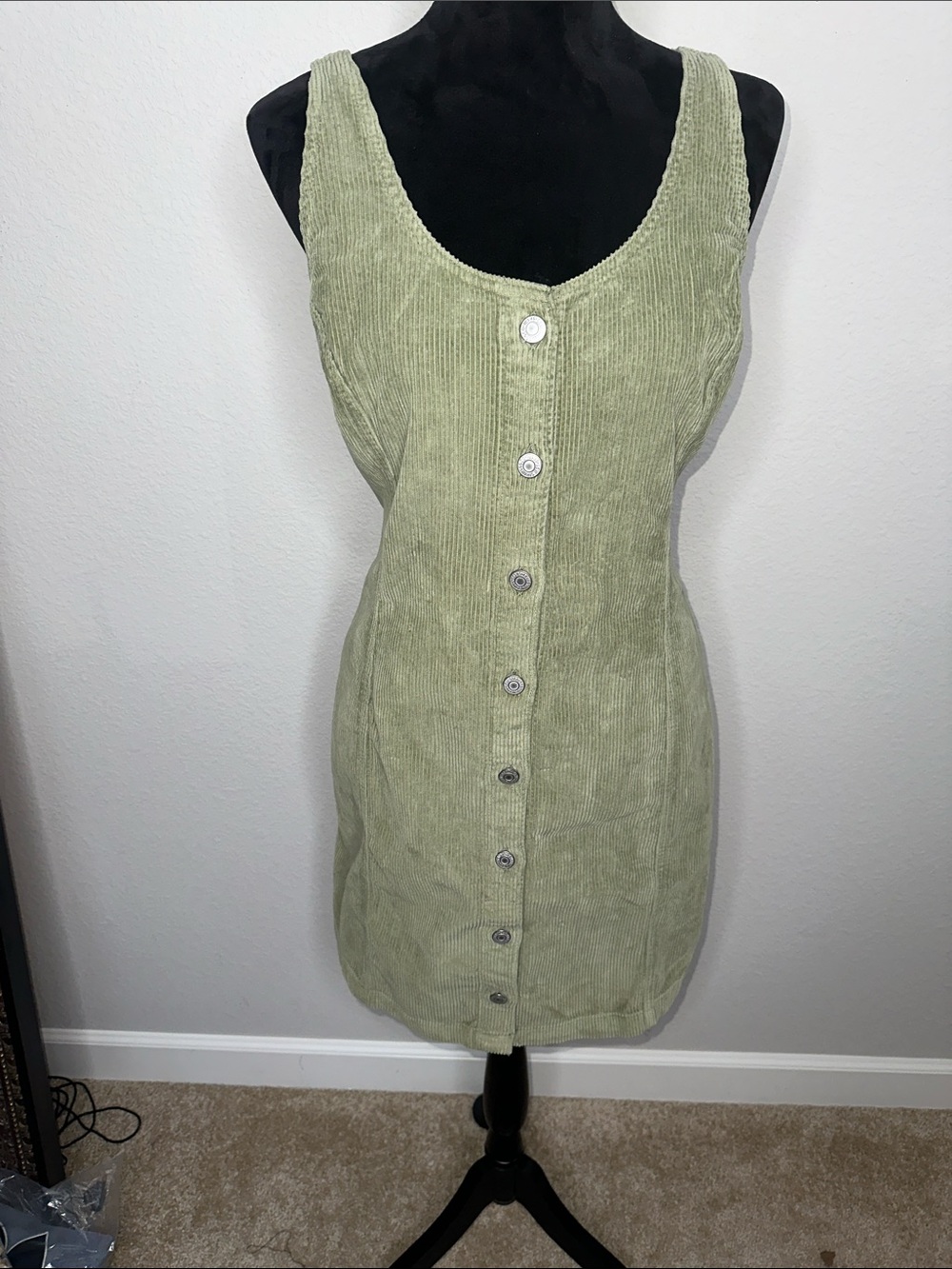 Levi's Light Sage Green Corduroy Button-Front Midi Dress